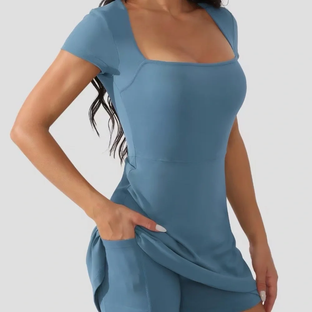 Medium Peacock Blue Women's Tennis Dress w/ pockets/ fitted/ skorts/ athletic - Picture 1 of 15